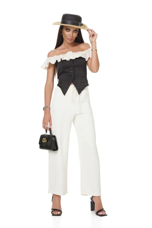 Pantaloni dama casual albi Domitia Bogas sold by bogas