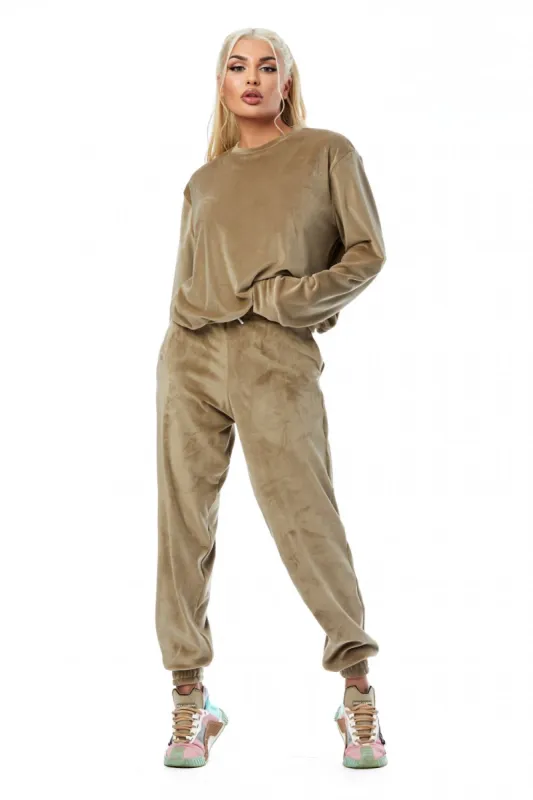 Compleu dama casual catifea bej Patlati Bogas sold by bogas