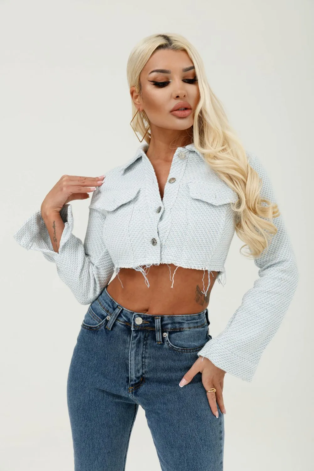 Jacheta dama stofa bleu Bertyna Bogas sold by bogas