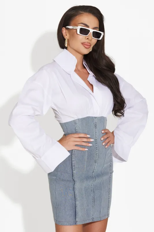 Rochie dama scurta alb bleu Wyne Bogas sold by bogas