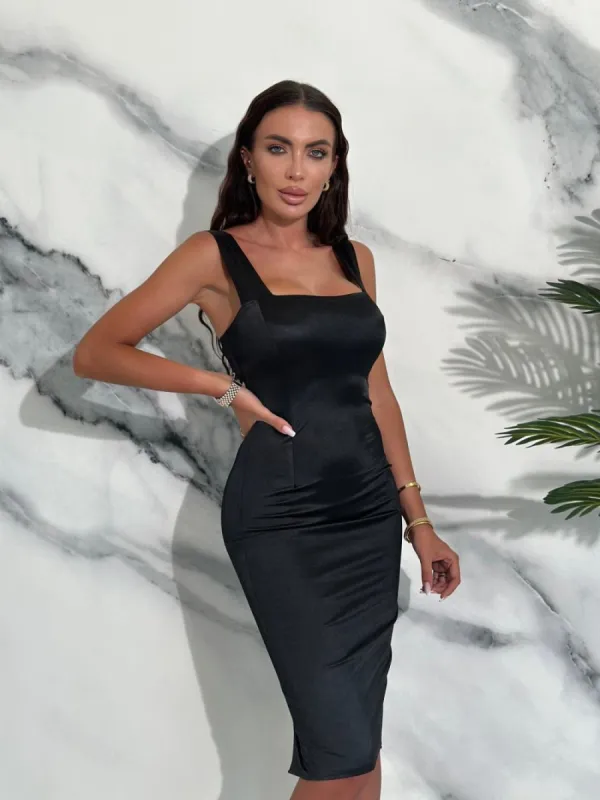 Rochie dama midi lycra neagra Silasy Bogas sold by bogas