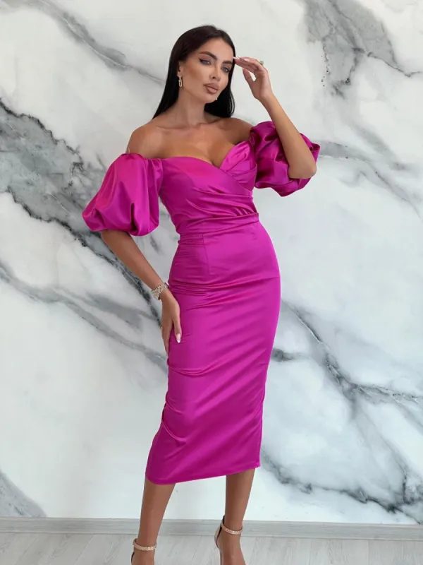 Rochie midi tafta fucsia Mariska Bogas sold by bogas