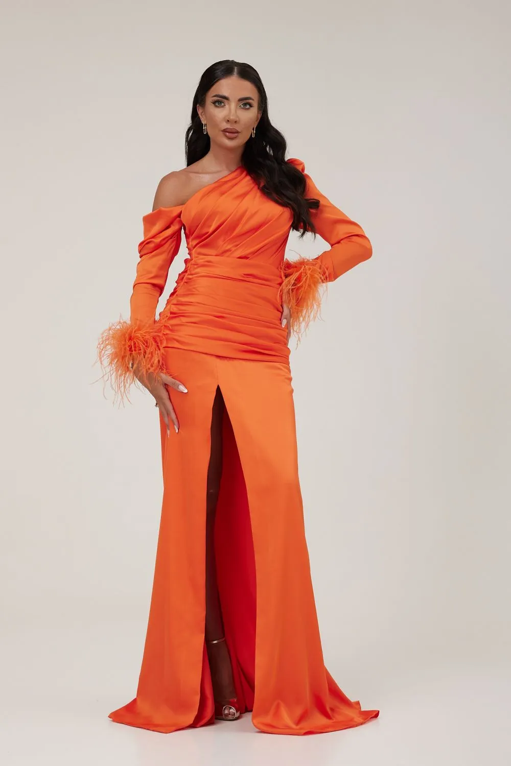 Rochie lunga voal satinat portocalie Simmons Bogas sold by bogas product image thumbnail 4