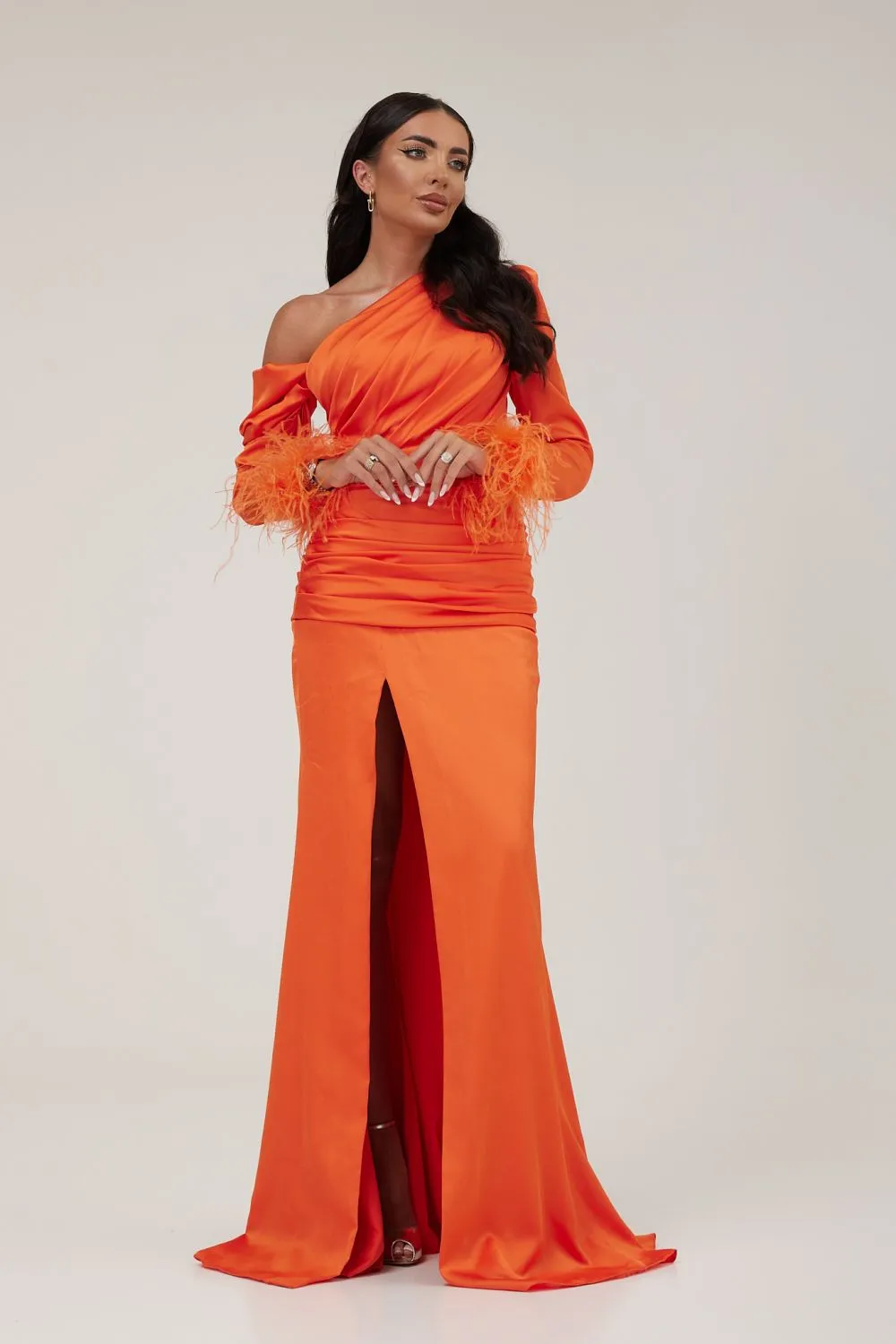 Rochie lunga voal satinat portocalie Simmons Bogas sold by bogas product image thumbnail 3