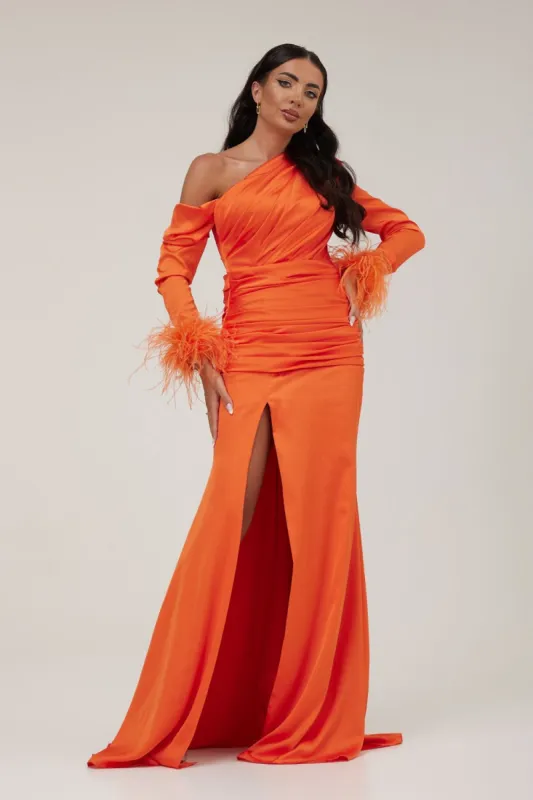 Rochie lunga voal satinat portocalie Simmons Bogas sold by bogas