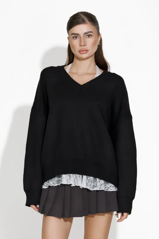 Pulover dama casual negru Emetha Bogas sold by bogas