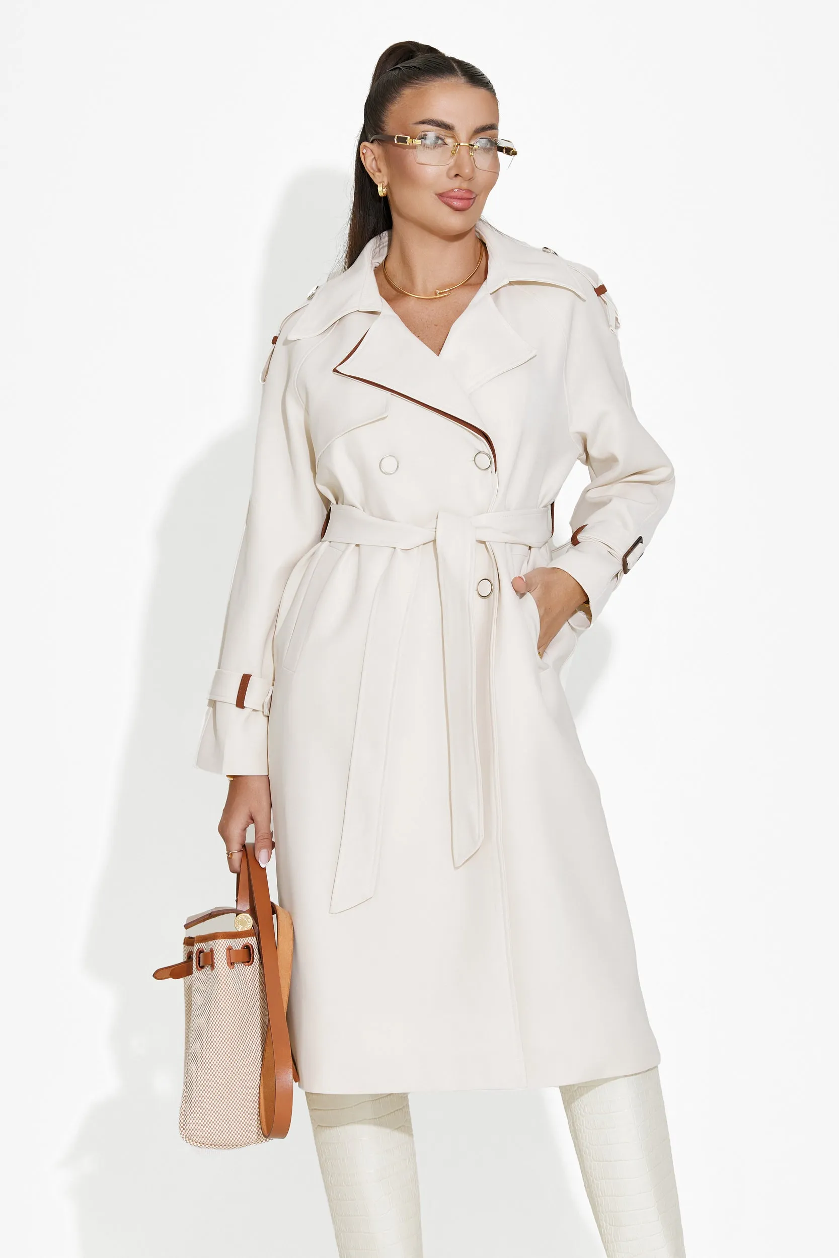 Palton dama elegant alb Kasie Bogas sold by bogas