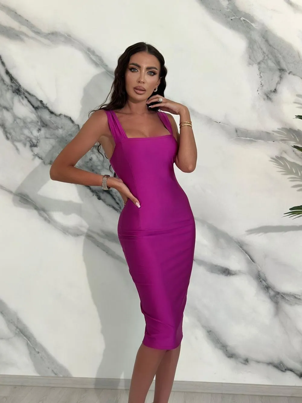 Rochie dama midi lycra fucsia Silasy Bogas sold by bogas