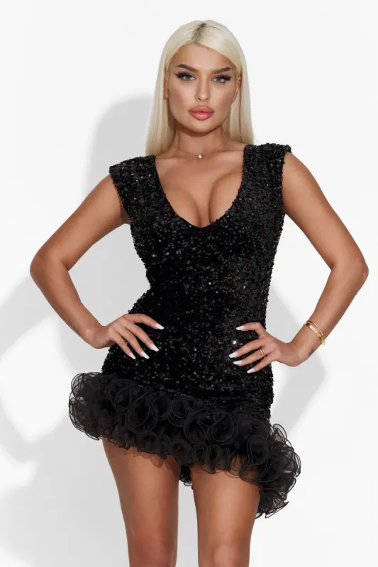 Rochie dama scurta neagra Rosete Bogas sold by bogas