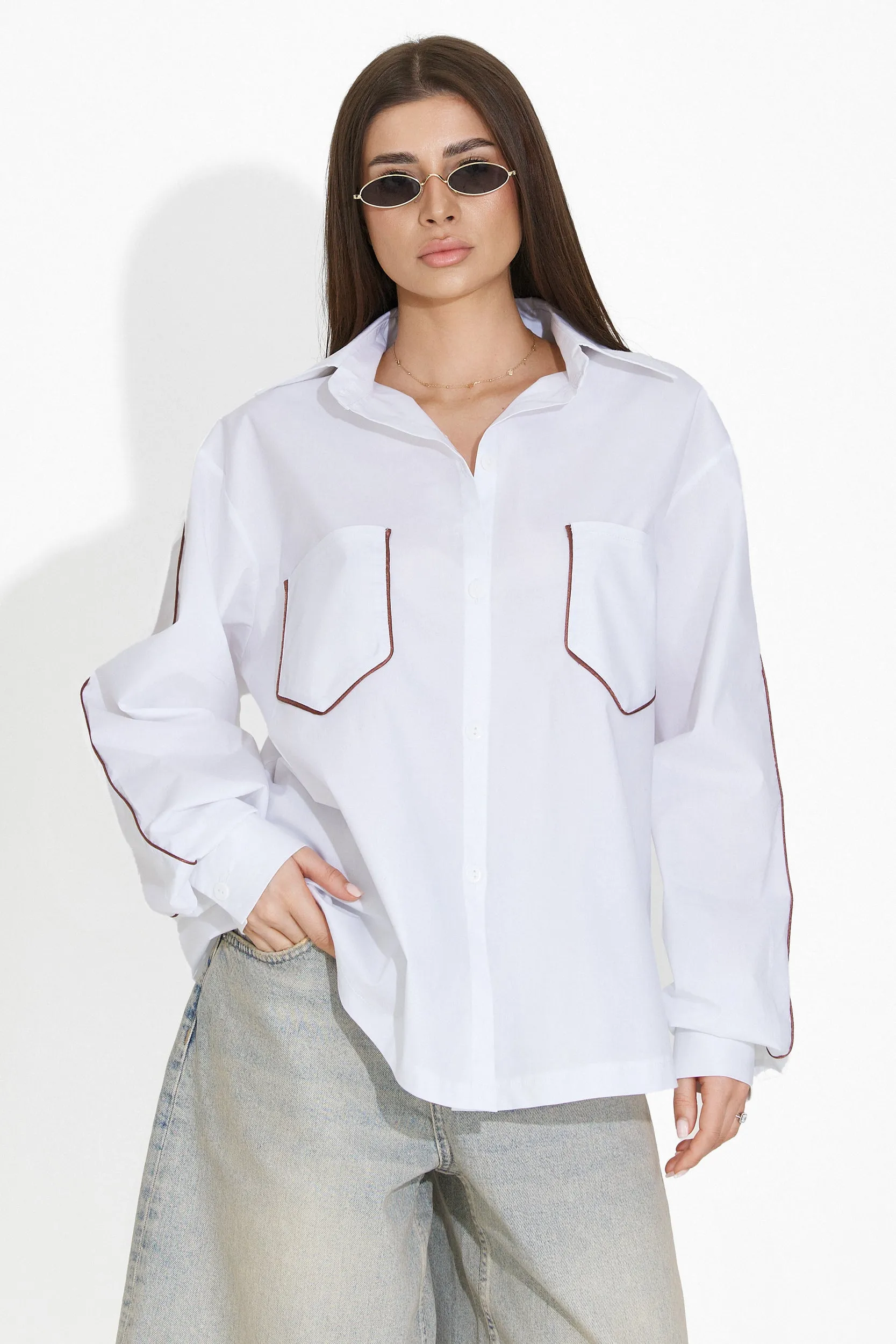 Camasa dama casual alb maro Leonore Bogas sold by bogas product image thumbnail 2