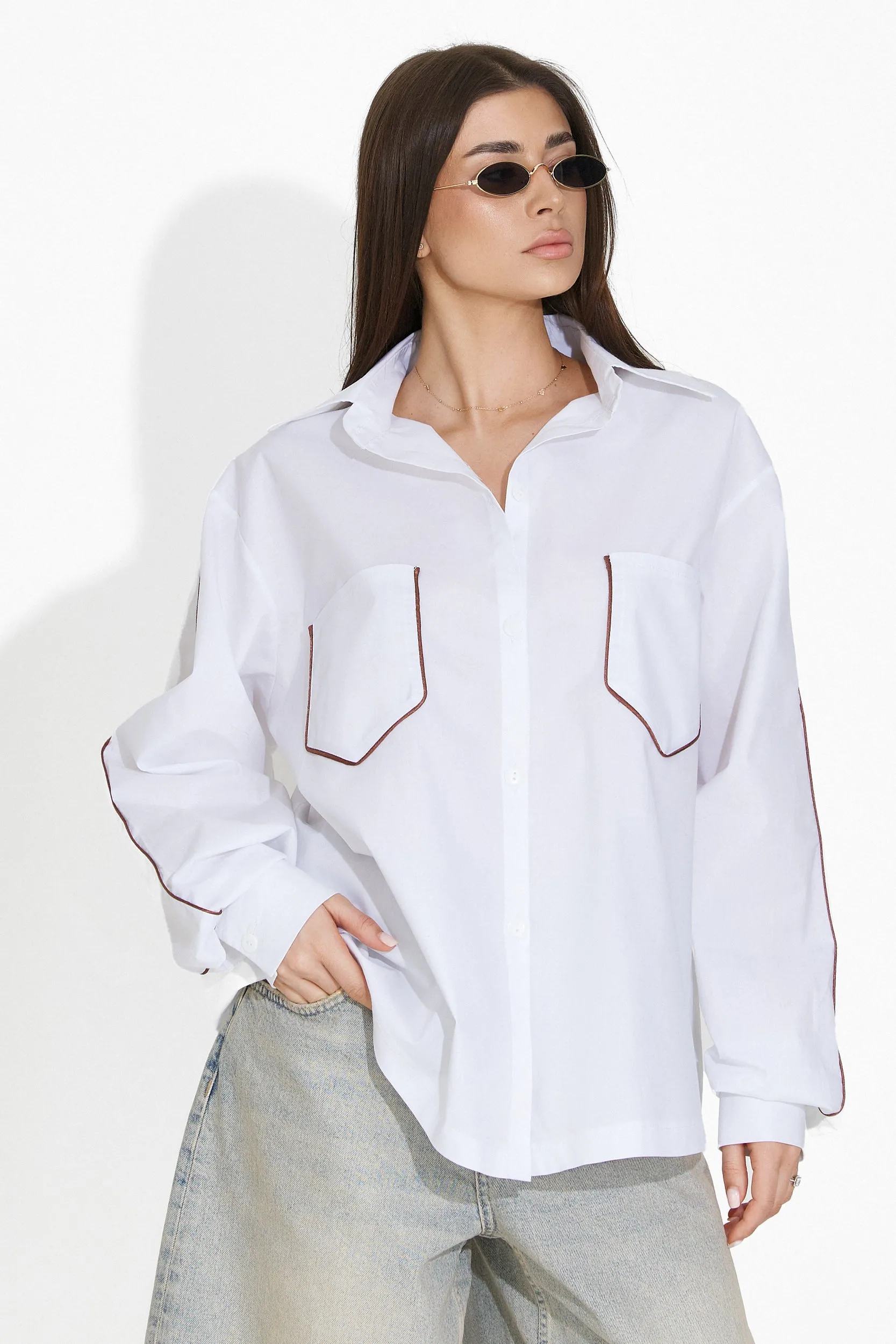 Camasa dama casual alb maro Leonore Bogas sold by bogas product image thumbnail 4