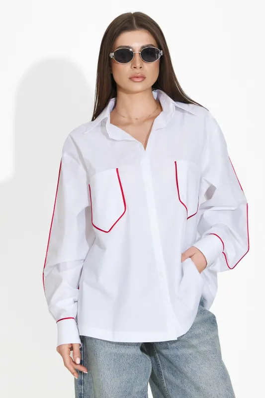 Camasa dama casual alb rosu Laurena Bogas sold by bogas