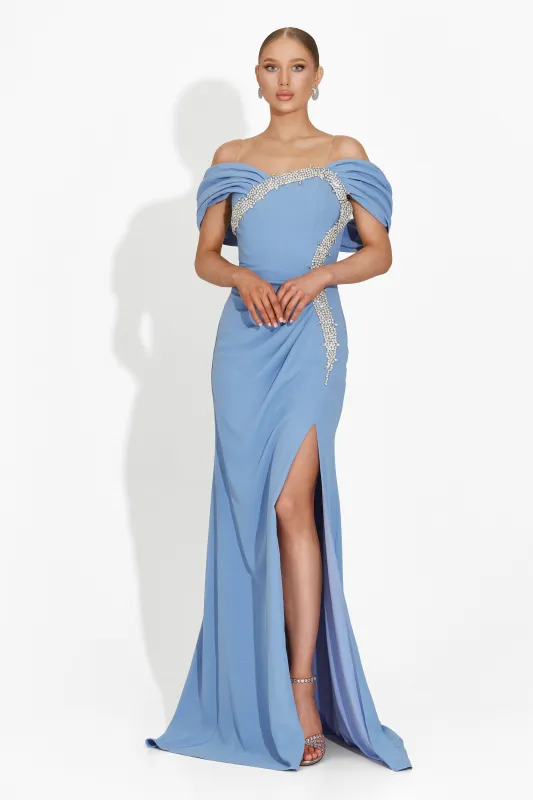 Rochie dama lunga bleu Condesa Bogas sold by bogas
