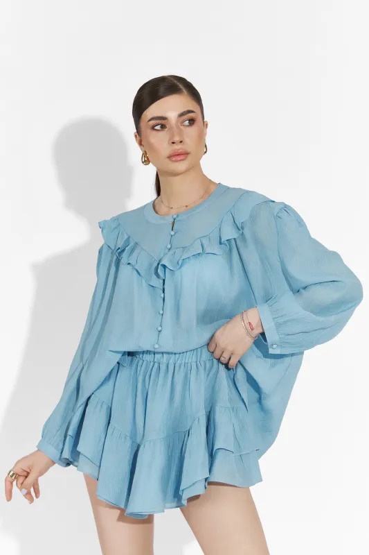 Compleu cu fusta pantalon bleu Zingy Bogas sold by bogas