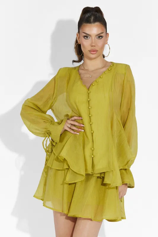 Compleu cu fusta pantalon verde lime Sabryna Bogas sold by bogas