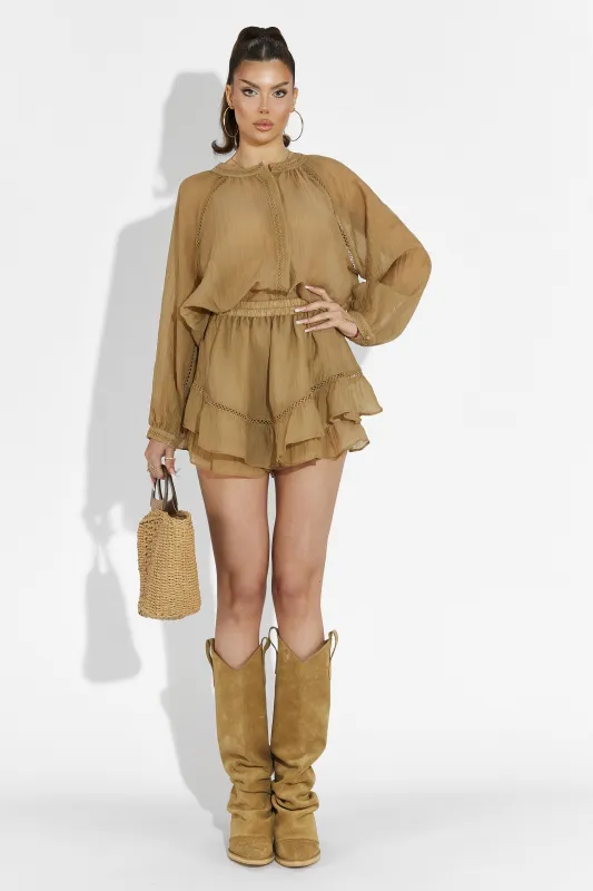 Compleu cu fusta pantalon maro Vernicy Bogas sold by bogas