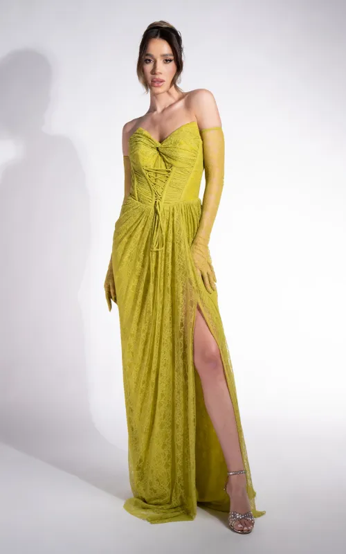 Rochie dama lunga verde lime Sadye Bogas sold by bogas