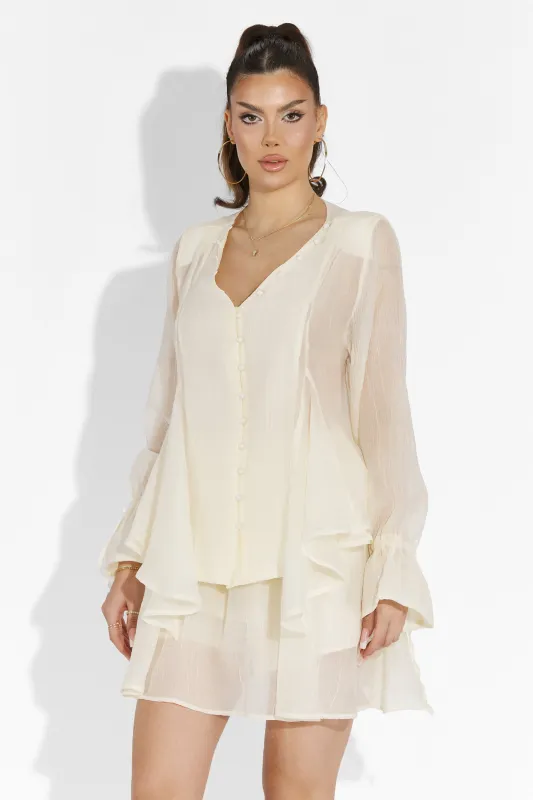 [Resigilat] Compleu cu fusta pantalon bej Sabryna Bogas sold by bogas