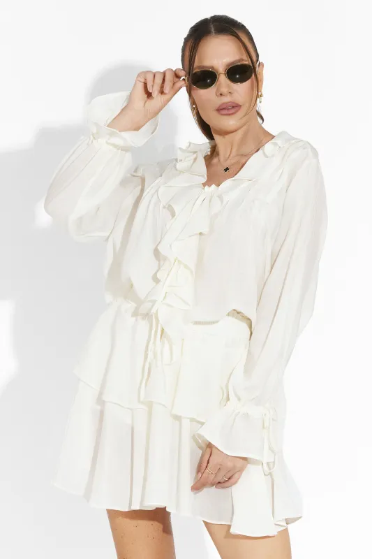 [Resigilat] Compleu cu fusta pantalon bej Estuar Bogas sold by bogas