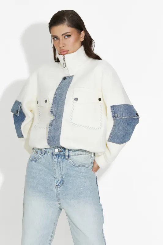 Jacheta dama casual alba Nedaria Bogas sold by bogas