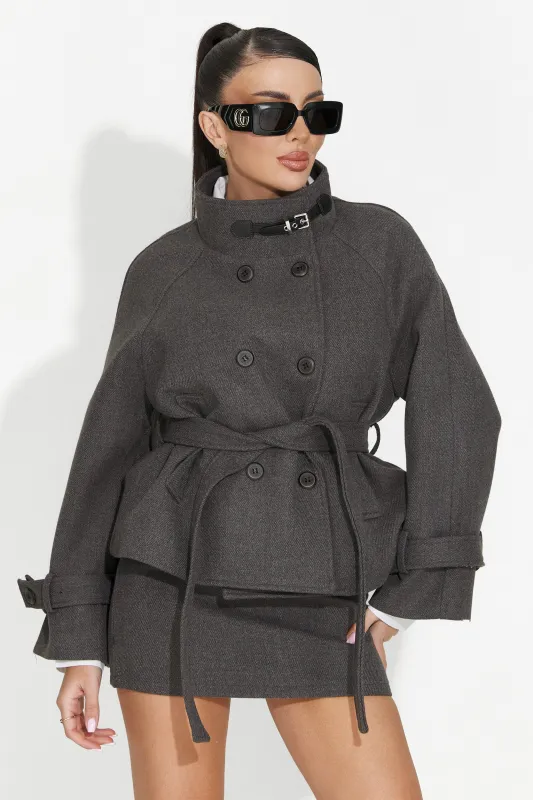 Costum dama sacou + fusta gri Ulmira Bogas sold by bogas