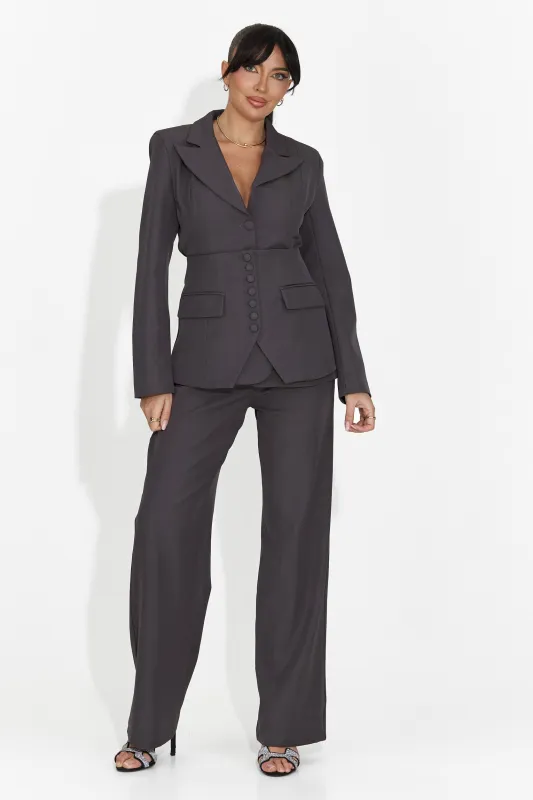 Costum dama 3 piese sacou + corset + pantaloni gri Glimena Boga made by bogas