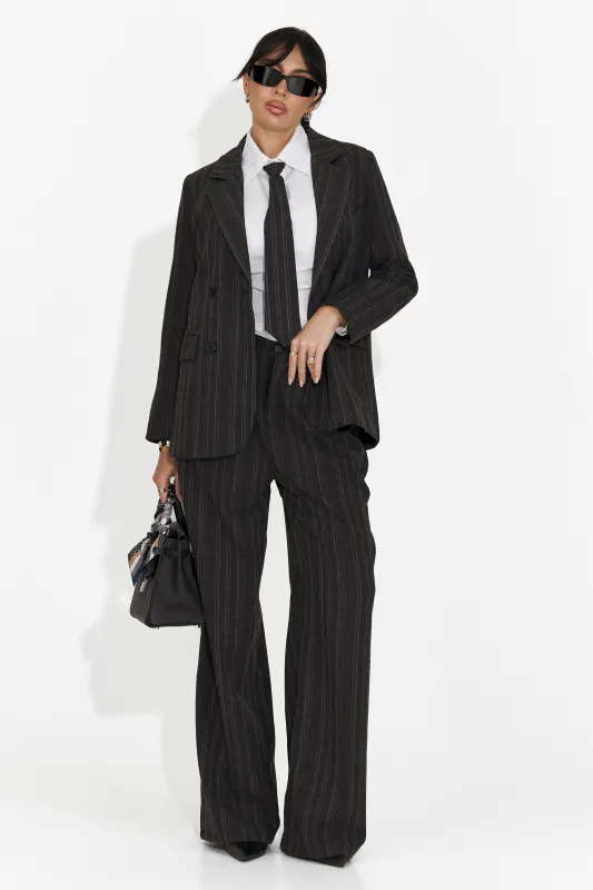 Costum dama 3 piese sacou + pantaloni + cravata negru Anhelica made by bogas