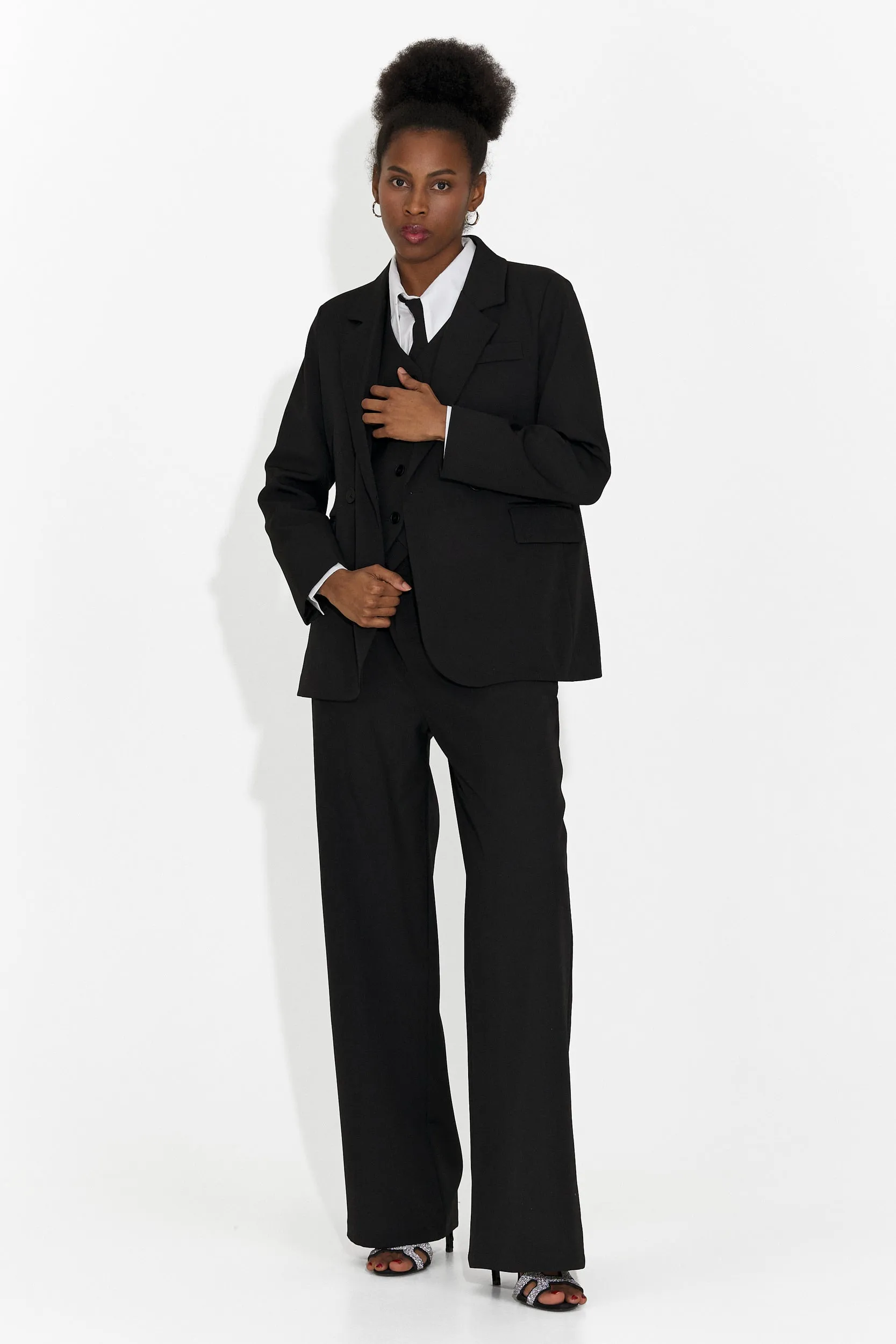 Costum 4 piese pantaloni + vesta + sacou + cravata negru Meldor sold by bogas product image thumbnail 5