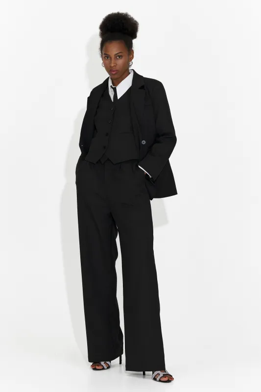 Costum 4 piese pantaloni + vesta + sacou + cravata negru Meldor made by bogas