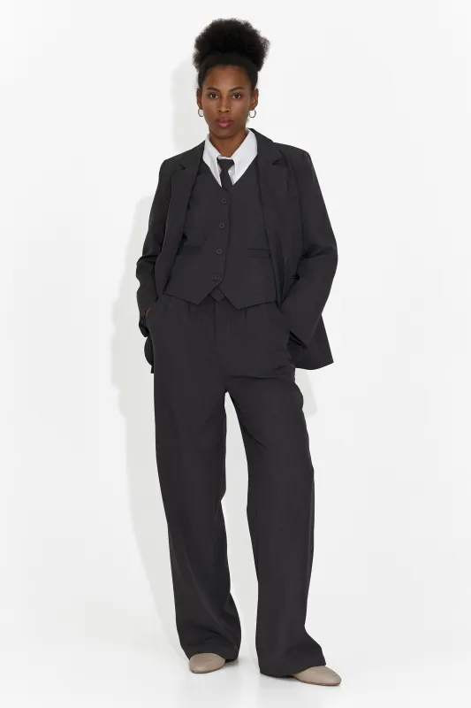 Costum 4 piese pantaloni + vesta + sacou + cravata gri Meldora made by bogas