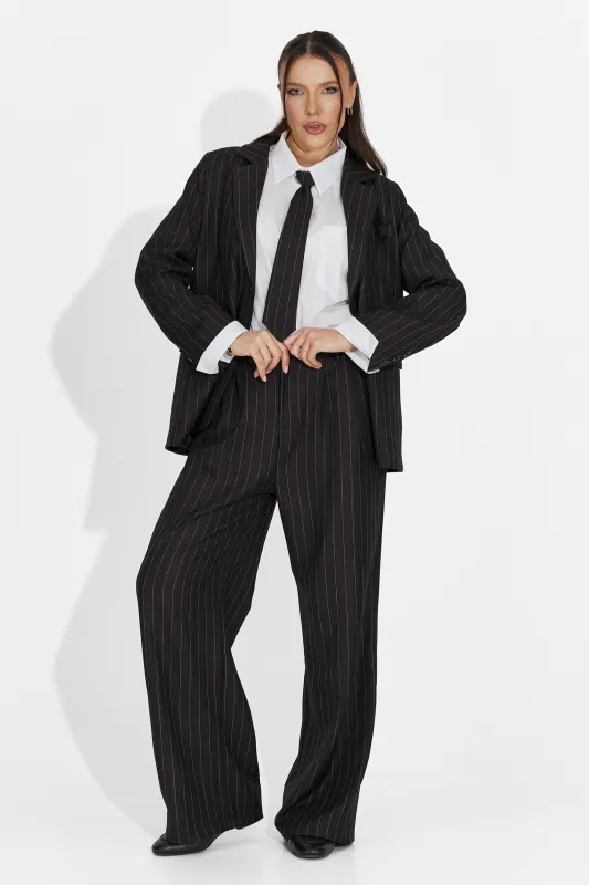 Costum dama 3 piese sacou + pantaloni + cravata negru Manila Bogas made by bogas