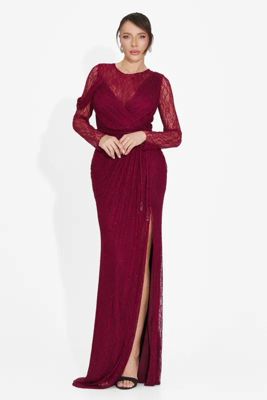 Rochie dama lunga burgundy Herminia Bogas made by bogas
