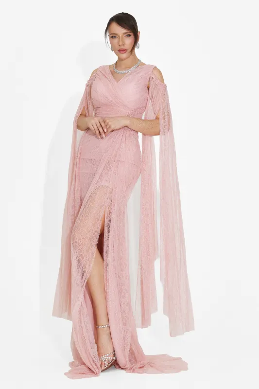 Rochie dama lunga roz Dionesia Bogas made by bogas