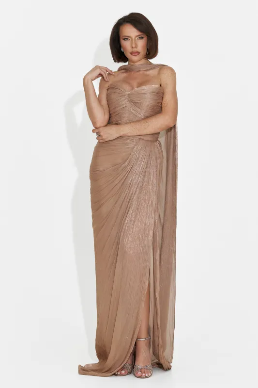 Rochie dama lunga bej Greta Bogas made by bogas