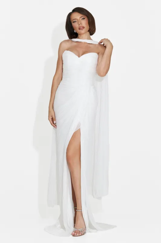 Rochie dama lunga alba Greta Bogas made by bogas