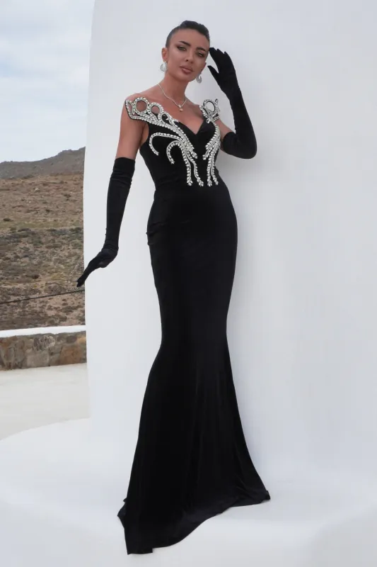 Rochie dama lunga neagra Raethia Bogas sold by bogas