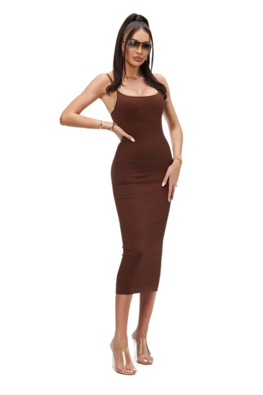 Rochie dama midi modelatoare maro Modely Bogas sold by bogas