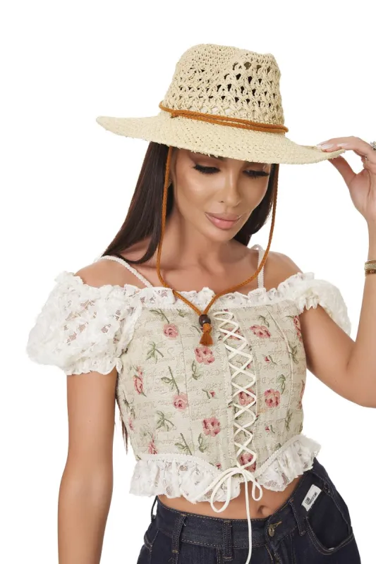 Palarie dama casual bej Rhode Bogas sold by bogas