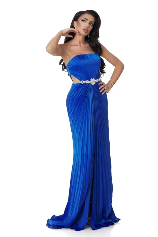 Rochie dama lunga voal satinat albastra Zyanya Bogas sold by bogas