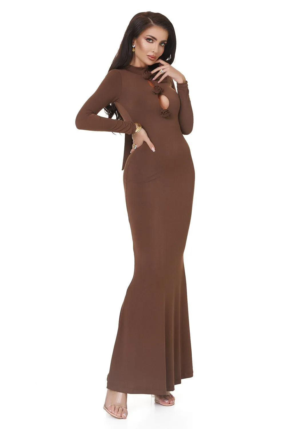 Rochie dama lunga lycra maro Glenday Bogas sold by bogas product image thumbnail 3