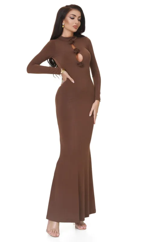 Rochie dama lunga lycra maro Glenday Bogas sold by bogas