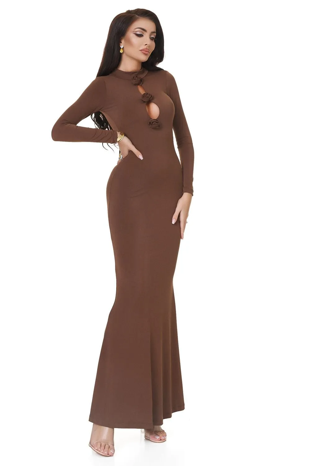 Rochie dama lunga lycra maro Glenday Bogas sold by bogas