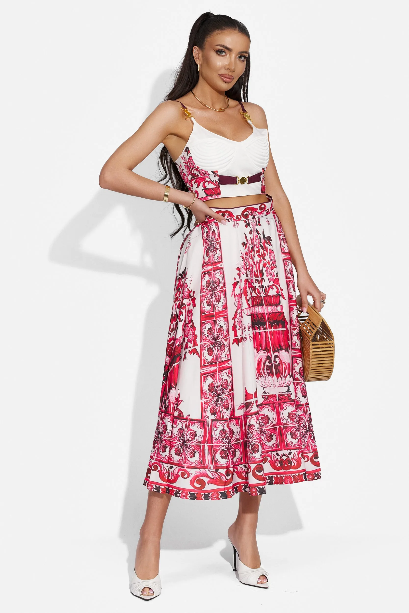 Compleu cu fusta dama elegant alb rosu Moniha Bogas sold by bogas product image thumbnail 3