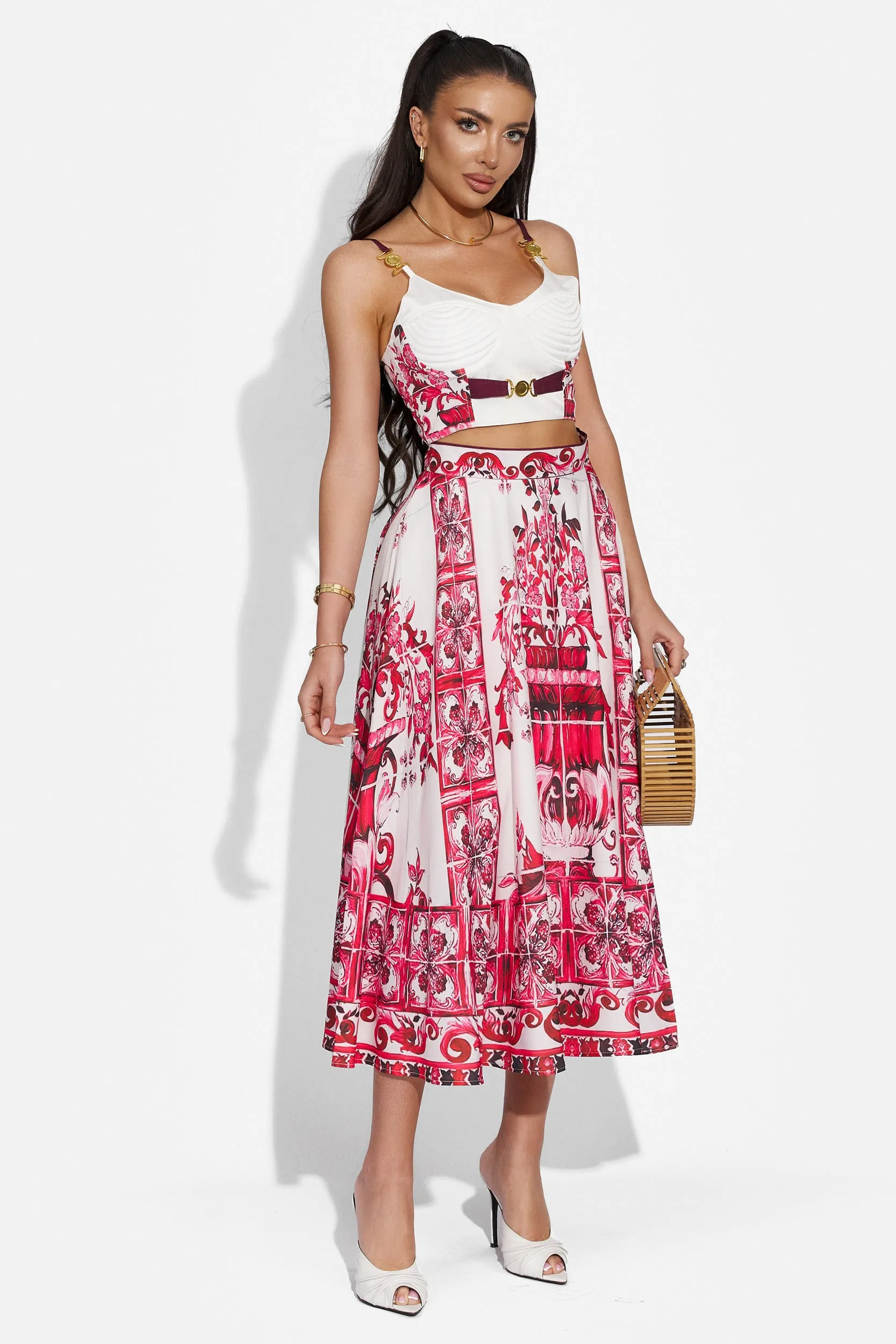 Compleu cu fusta dama elegant alb rosu Moniha Bogas sold by bogas product image thumbnail 4