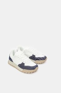 Women White Lace Up With Denim Overlay Sneakers sold by Redtag