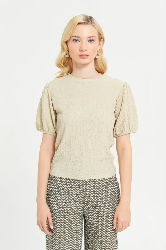 Women Beige Textured Top sold by Redtag