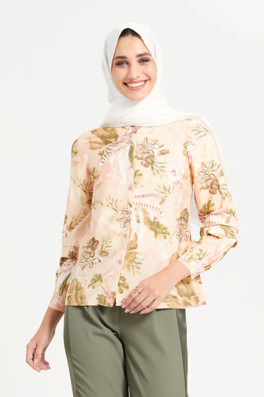 Women Apricot Floral Print Shirt sold by Redtag