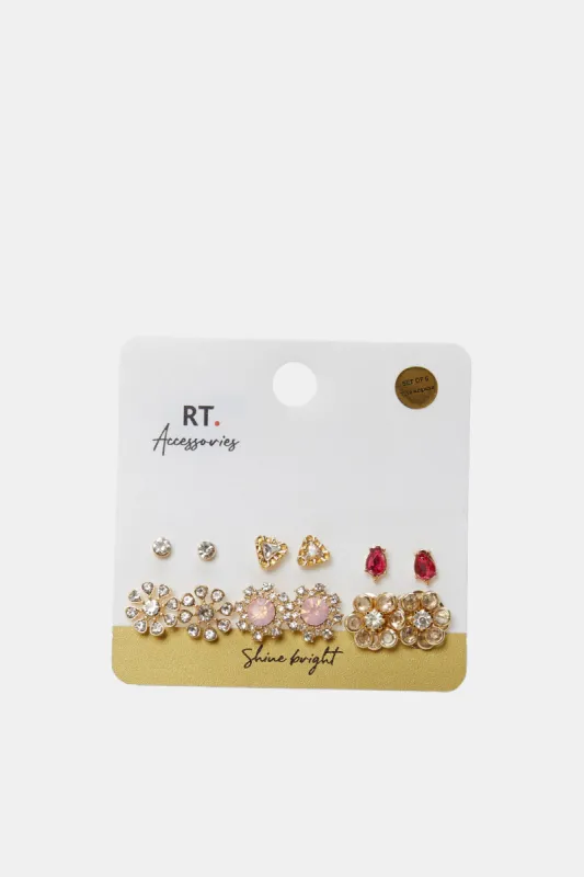 Women Gold Embellished Studs Set (6 Piece) sold by Redtag
