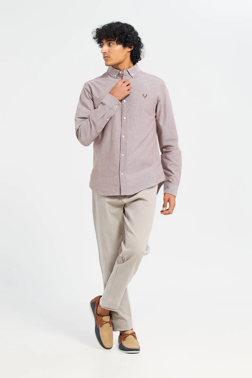 Men Beige Button Down Oxford Shirt sold by Redtag product image thumbnail 2
