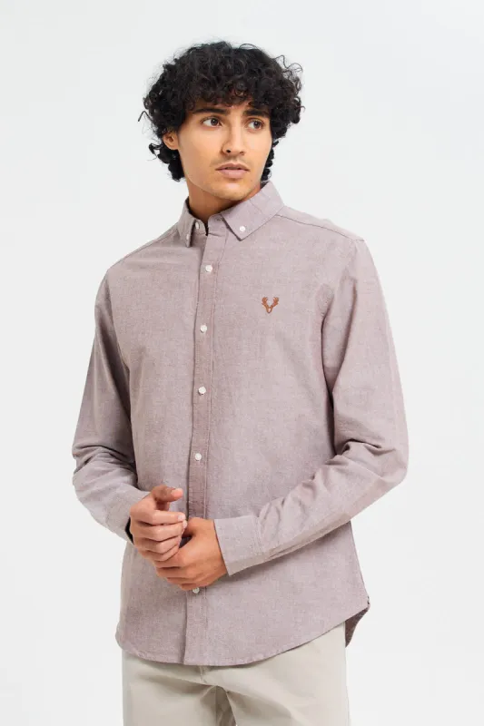 Men Beige Button Down Oxford Shirt sold by Redtag